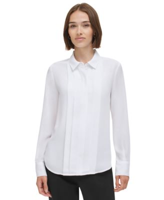 Calvin Klein Women s Pleat Front Long Sleeve Shirt Macy s