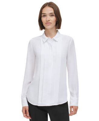 Calvin Klein Women s Pleat Front Long Sleeve Shirt Macy s