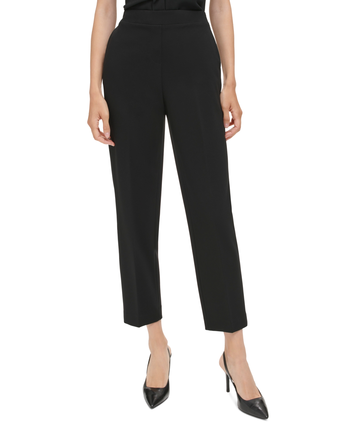Shop Calvin Klein Women's Elastic-back Ankle Pants In Black