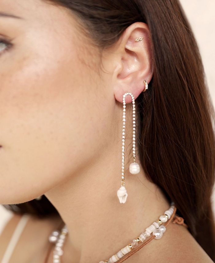 ETTIKA Shell and Freshwater Pearl Vacation 18K Gold Plated Dangle ...