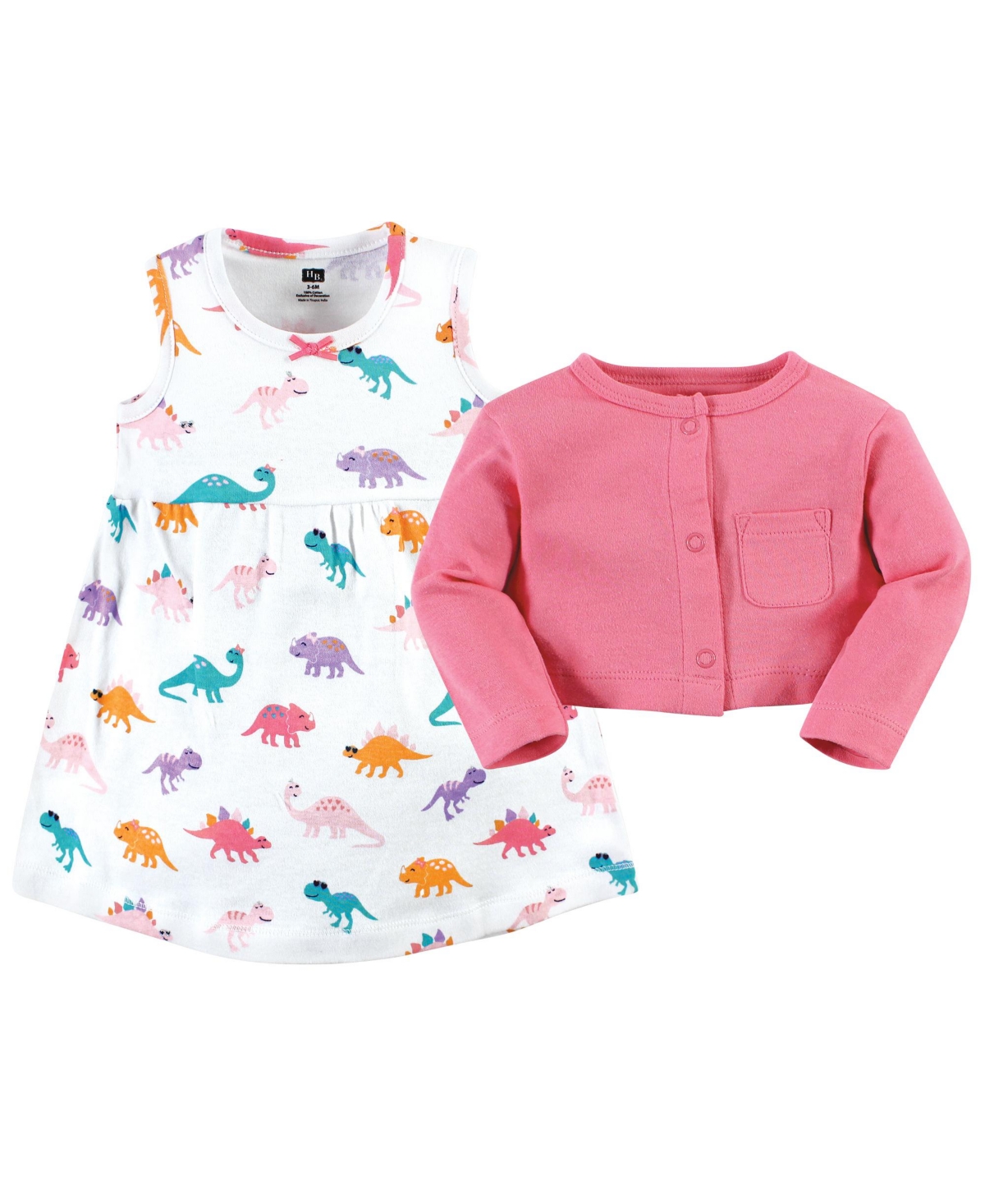 Hudson Baby Baby Girls Cotton Dress and Cardigan Set, Cute-a-Saurus - Cute-a-saurus
