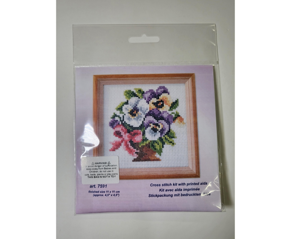 Stamped Cross stitch kit "Pansies " 7591 - Assorted Pre-pack