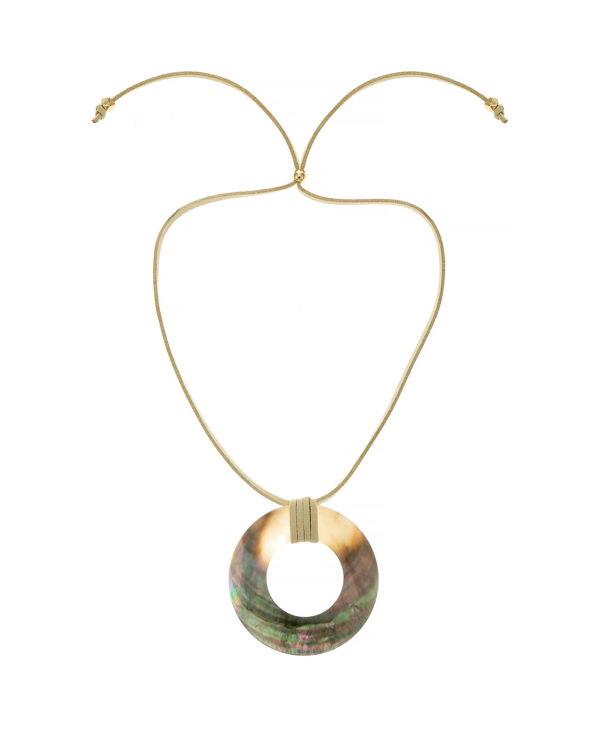Ettika 18k Gold Plated Iridescent Shell Circle Pendant Adjustable Necklace In Beige