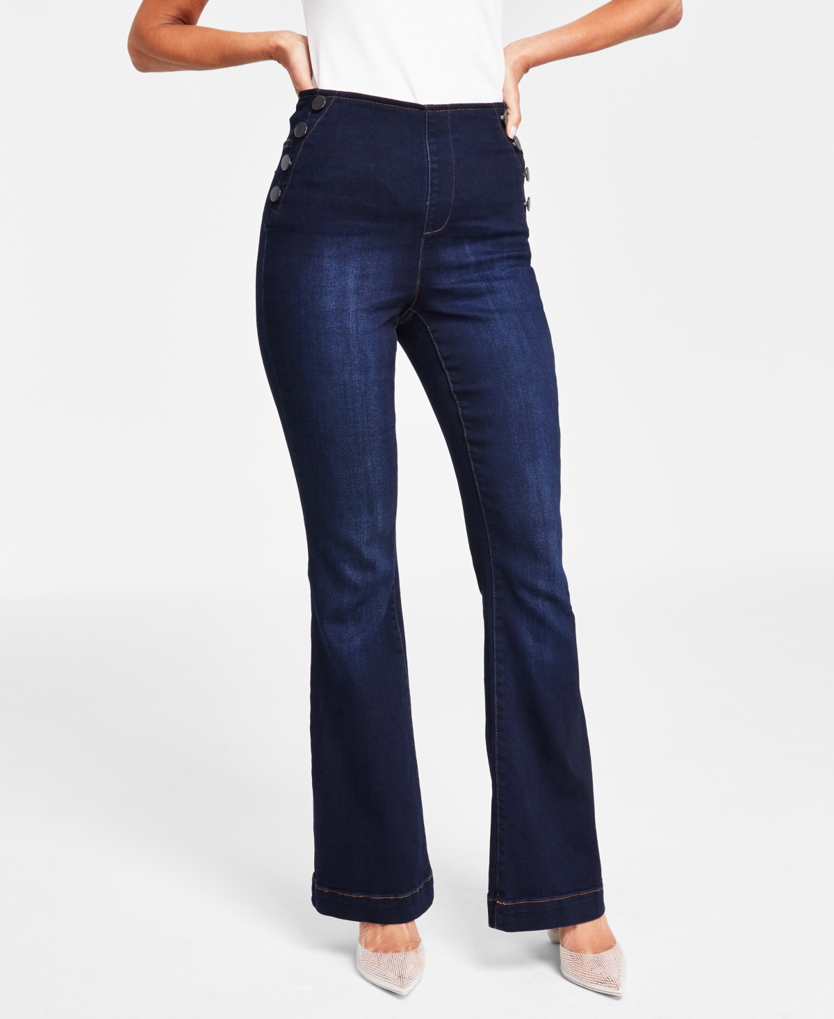 Inc International Concepts Women's Sailor High-rise Pull-on Flare-leg Jeans, Created For Macy's In Dark Indigo