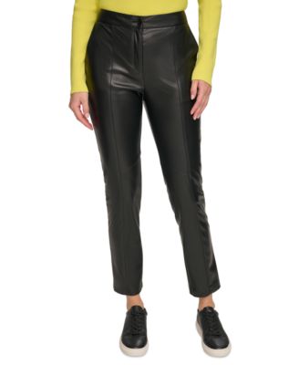 DKNY Women's Faux Leather Trim Straight Leg Trousers Black Size 6