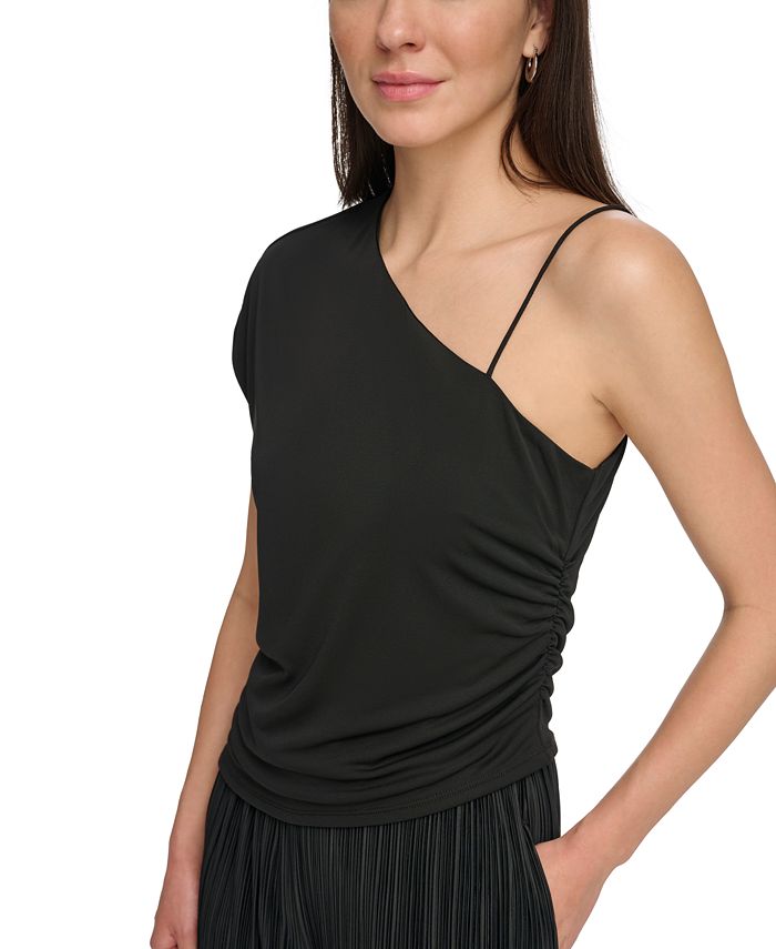 Dkny Womens One Shoulder Ruched Cap Sleeve Top Macys 