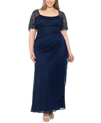 XSCAPE - Plus Size Ruched Beaded Gown