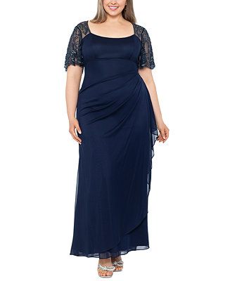 XSCAPE Plus Size Ruched Beaded Gown - Macy's