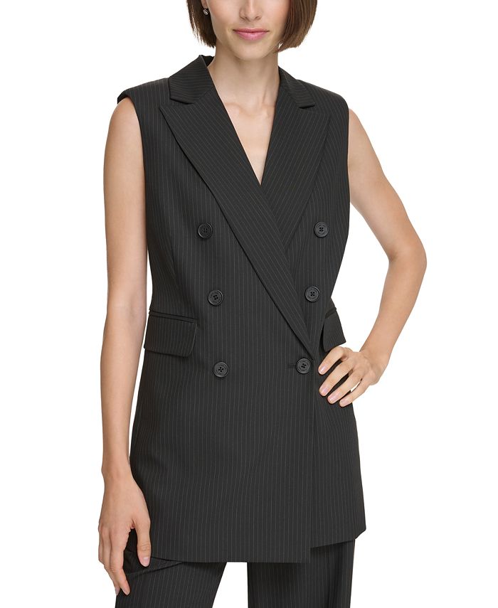 Calvin Klein Petite Pinstripe Double Breasted Vest Macy s