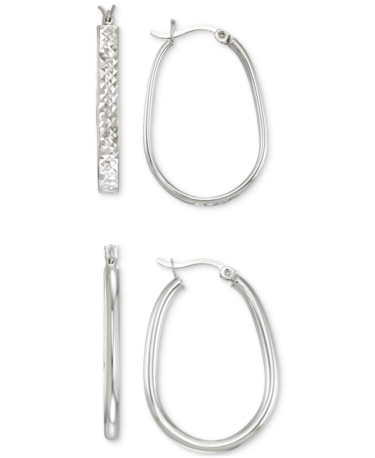 Macy's 2-pc. Brushed And Polished Oval Hoop Earrings Set In 14k Gold Over Sterling Silver And Sterling Silv