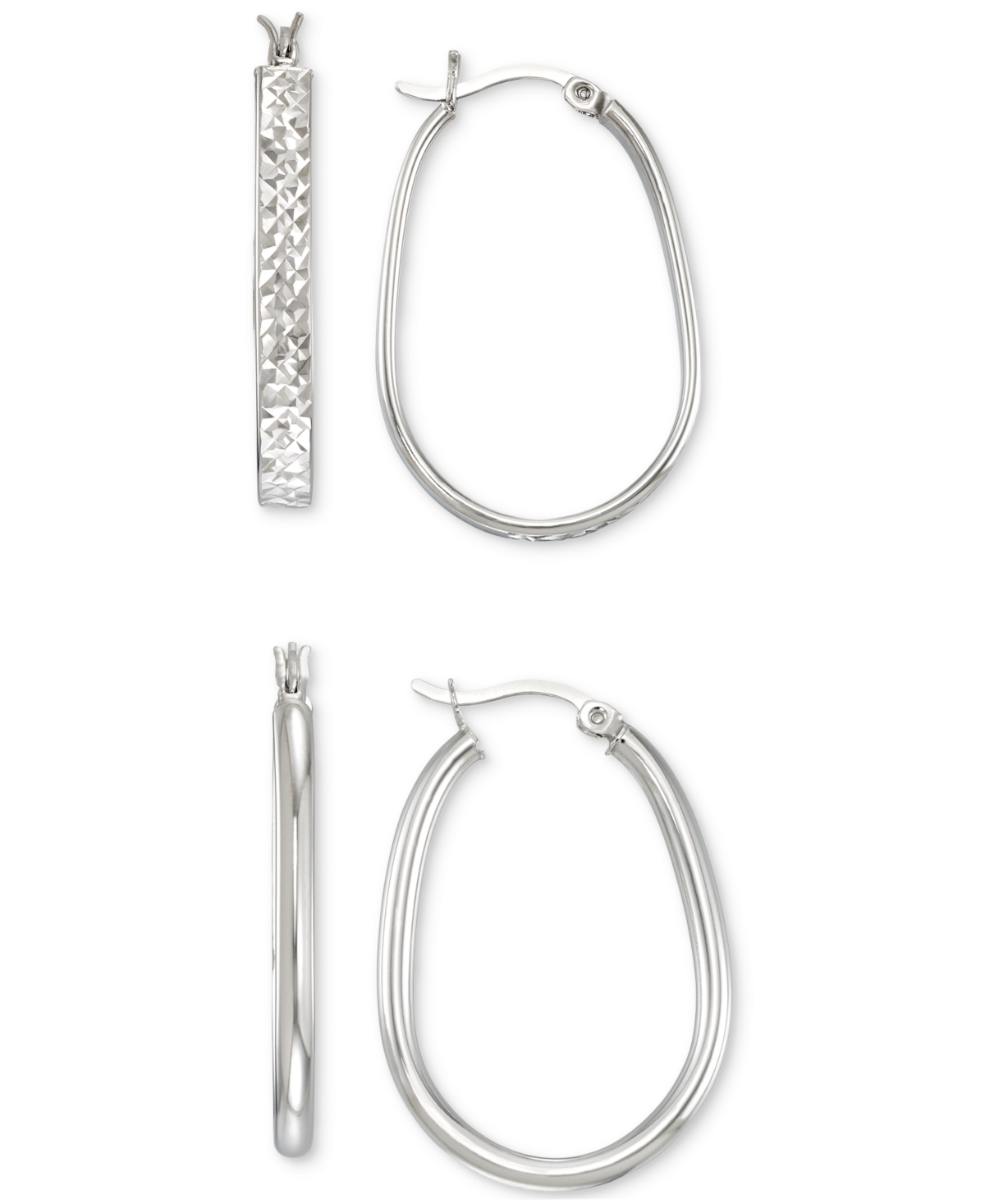 Macy's 2-pc. Brushed And Polished Oval Hoop Earrings Set In 14k Gold Over Sterling Silver And Sterling Silv In Silver