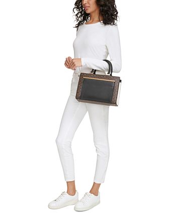 Calvin Klein Mini Astrid Monogram Top Handle Bag in Natural