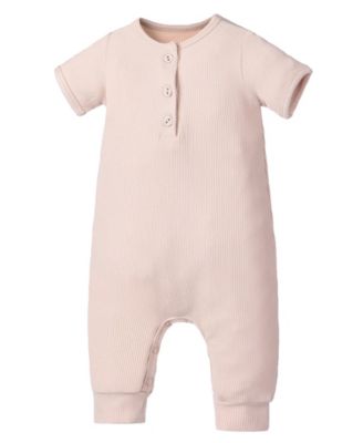 Earth Baby Outfitters Baby Boys Rayon from Bamboo Ribbed Henley Romper - Beige