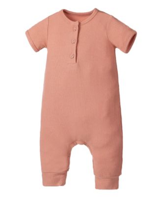 Earth Baby Outfitters Baby Boys Rayon from Bamboo Ribbed Henley Romper - Coffee