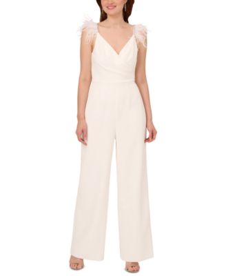Adrianna Papell - Women's Feather-Trim Wide-Leg Jumpsuit