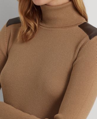 ラルフ・ローレン Lauren Ralph Lauren Faux レザー-Trim Ribbed Turtleneck レディース Sweaters Lauren Ralph Lauren Women's Faux Leather–Trim Ribbed