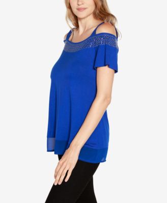 Women's Embellished Cold-Shoulder Top