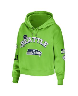 Women's Neon Green Seattle Seahawks Modest Cropped Pullover Hoodie