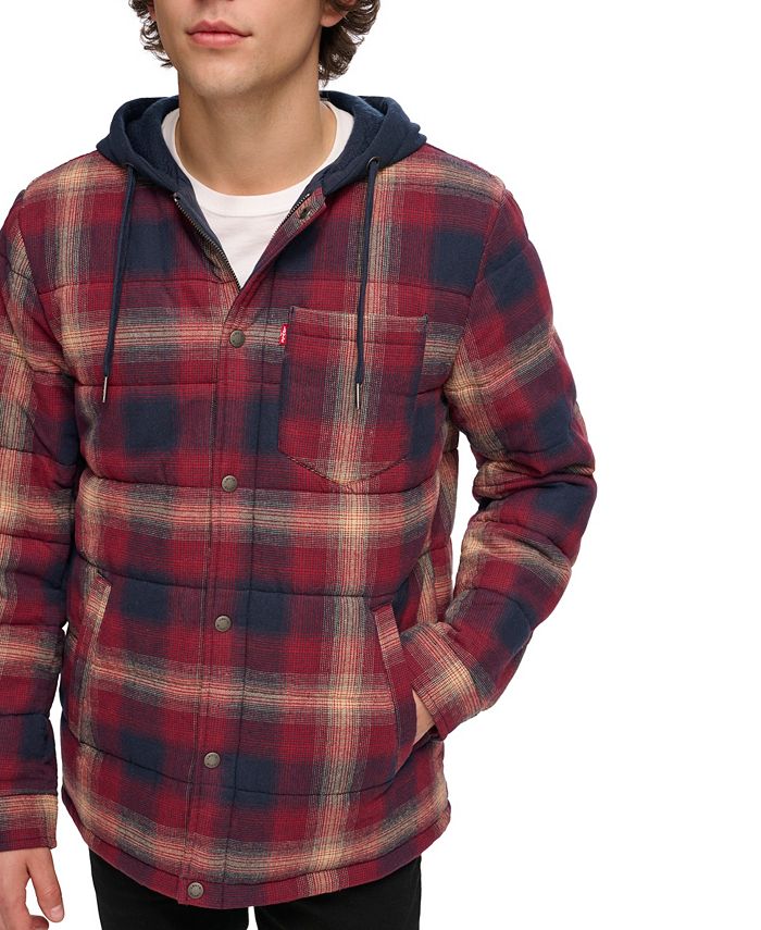 Levi's Men's Cotton Quilted Shirt Jacket with Fleece Hood - Macy's