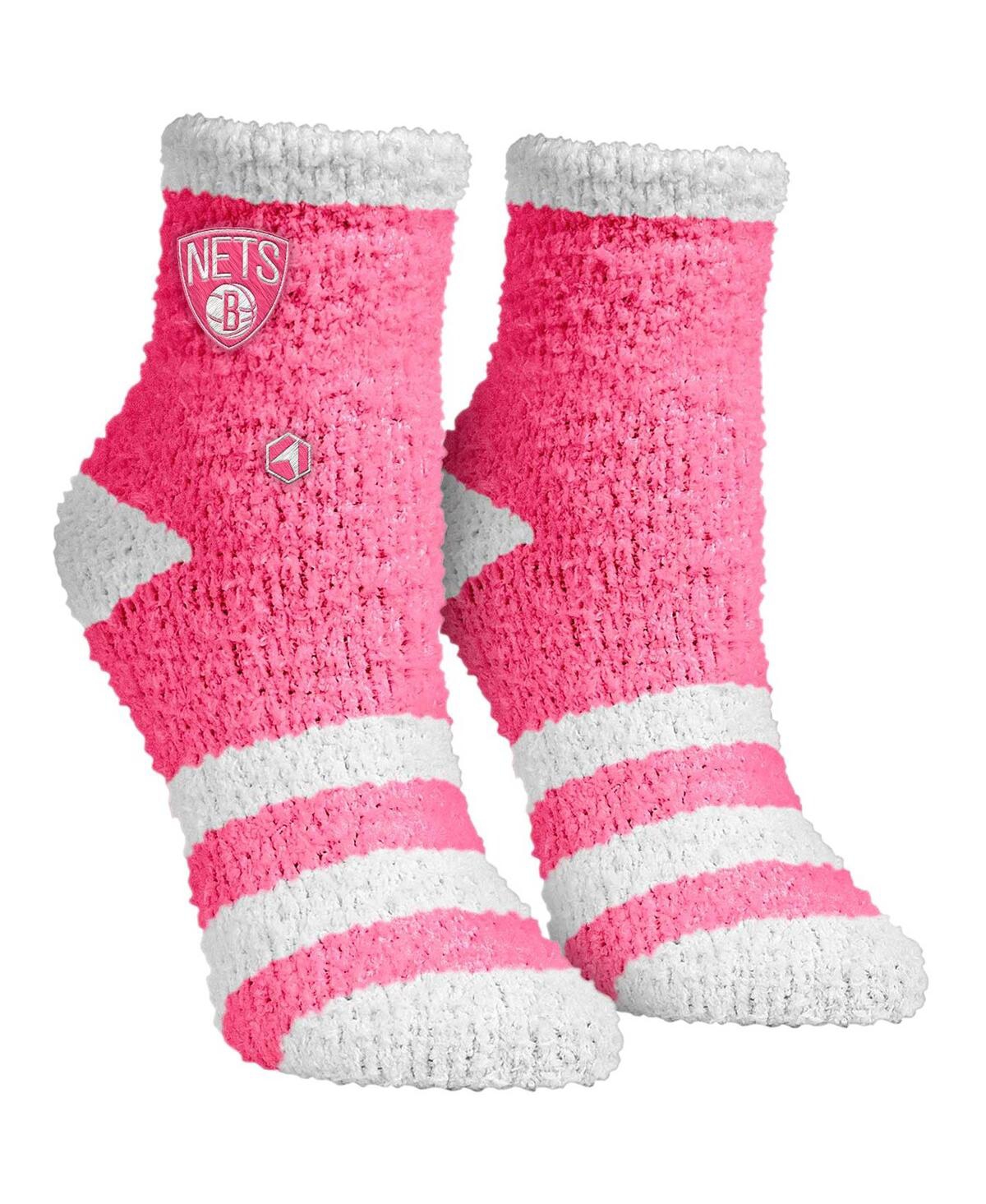 Shop Rock 'em Women's  Socks Pink Brooklyn Nets Fuzzy Crew Socks