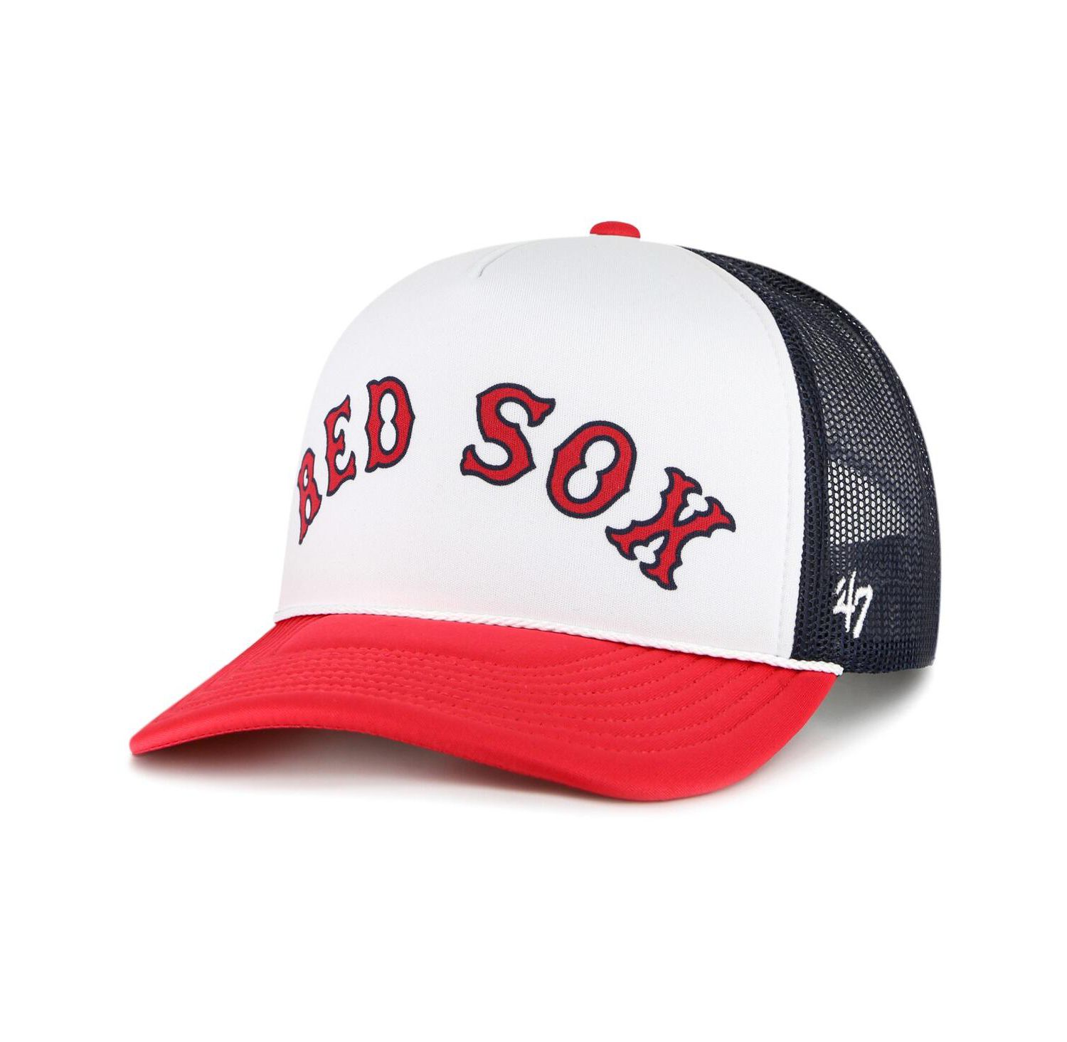 Men's White Boston Red Sox Foam Front Script Trucker Snapback Hat