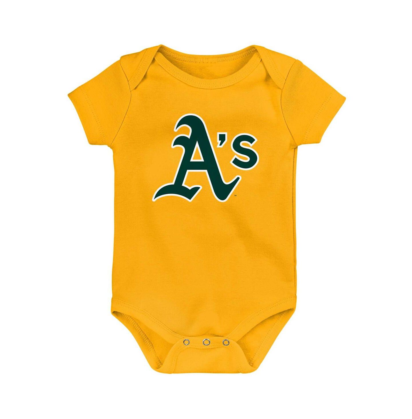Outerstuff Infant Boys and Girls Gold, White, Heather Gray Oakland Athletics Biggest Little Fan 3-Pack Bodysuit Set — фото 4