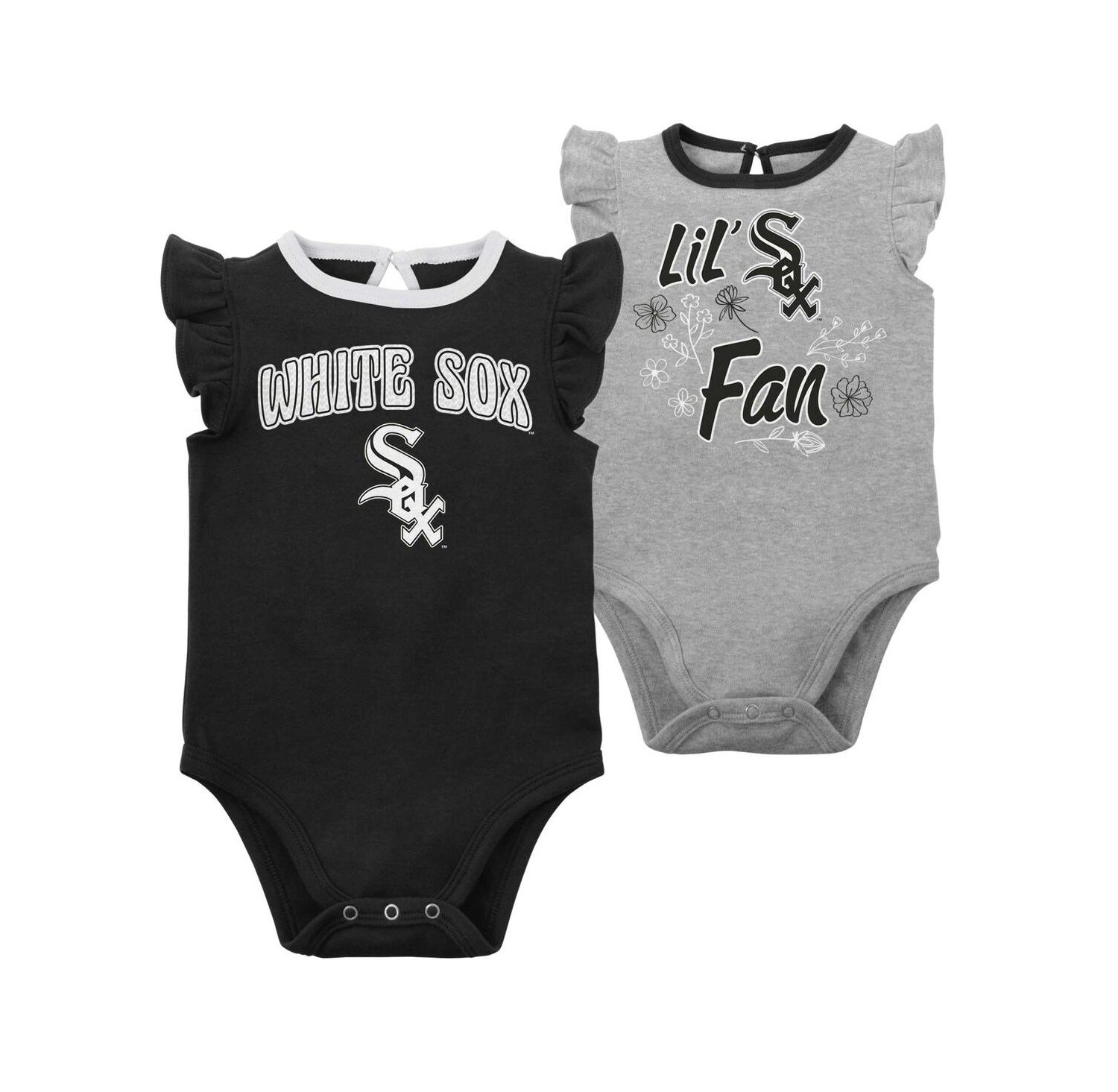 Newborn & Infant Boys and Girls Black, Heather Gray Chicago White Sox Little Fan Two-Pack Bodysuit Set