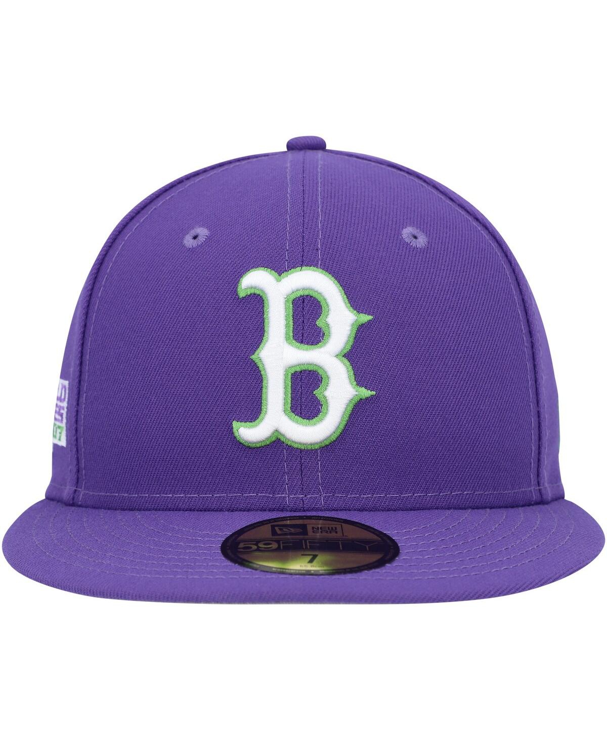 Shop New Era Men's  Purple Boston Red Sox Lime Side Patch 59fifty Fitted Hat