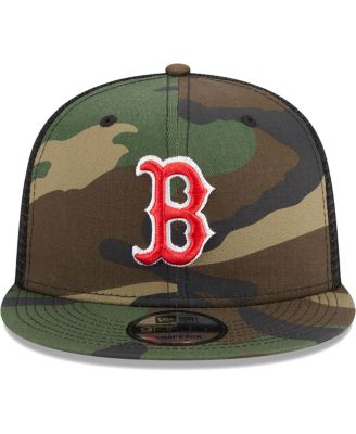 Men's Camo Boston Red Sox Woodland Camo Trucker 9FIFTY Snapback Hat