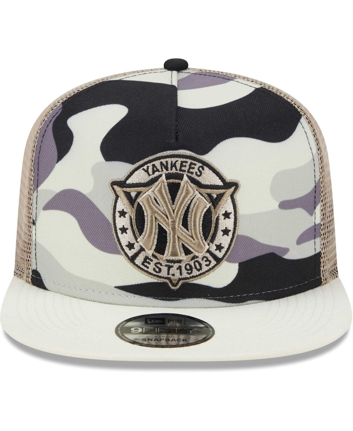 New Era Men's  White New York Yankees Chrome Camo A-frame 9fifty Trucker Snapback Hat In White
