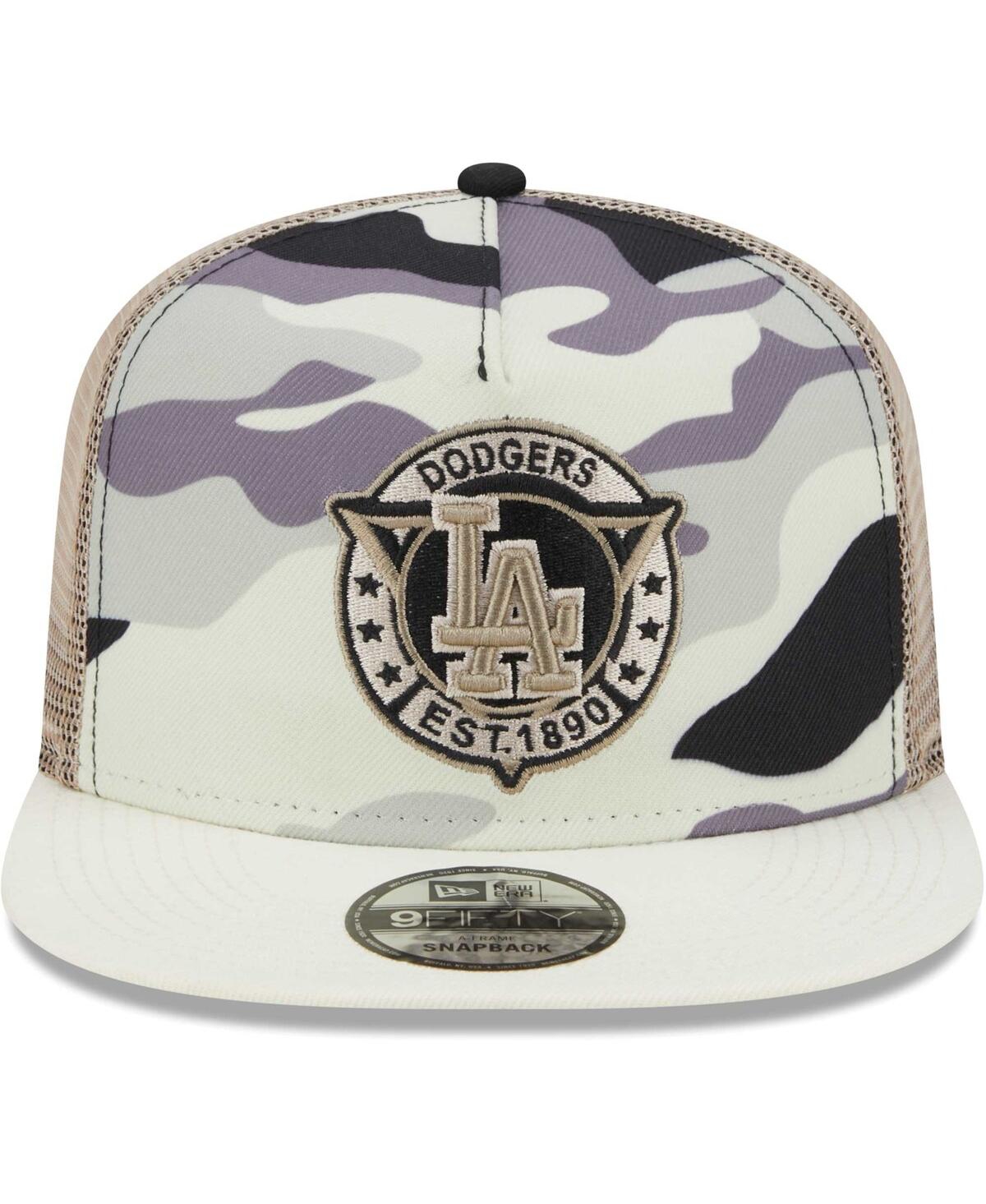 New Era Men's  White Los Angeles Dodgers Chrome Camo A-frame 9fifty Trucker Snapback Hat In White