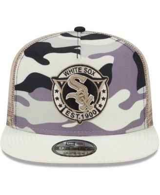 Men's White Chicago White Sox Chrome Camo A-Frame 9FIFTY Trucker Snapback Hat