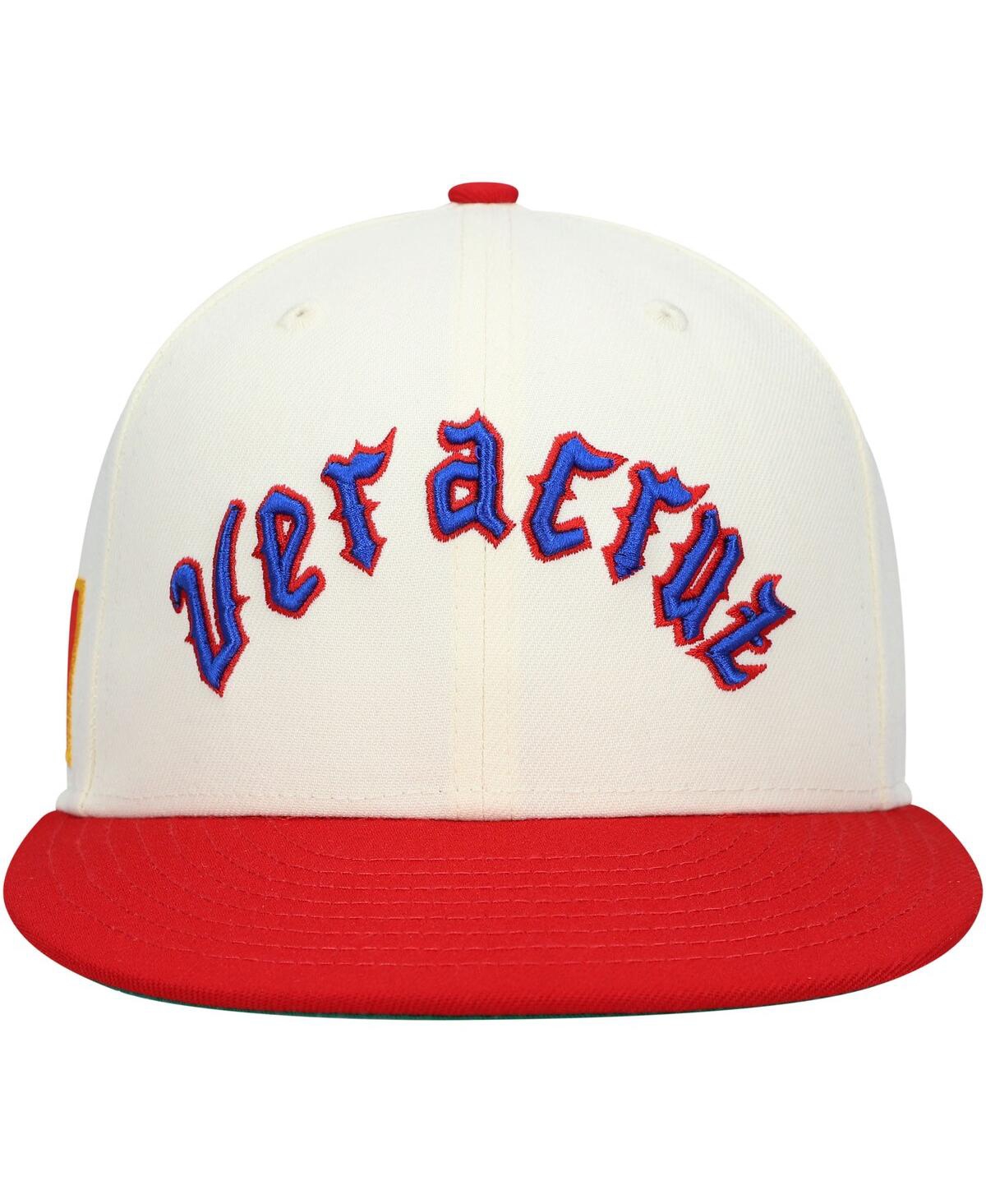 Shop Rings & Crwns Men's  Cream, Red Azules De Veracruz Team Fitted Hat In Cream,red