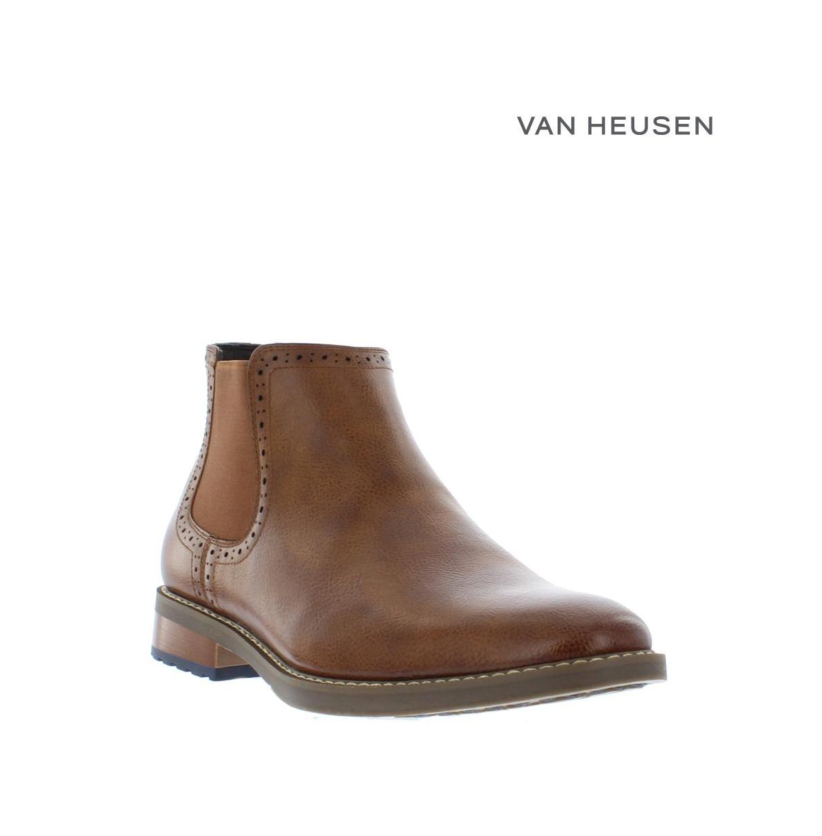 Van Heusen Men's Geo Faux Leather Pull-on Boots In Cognac
