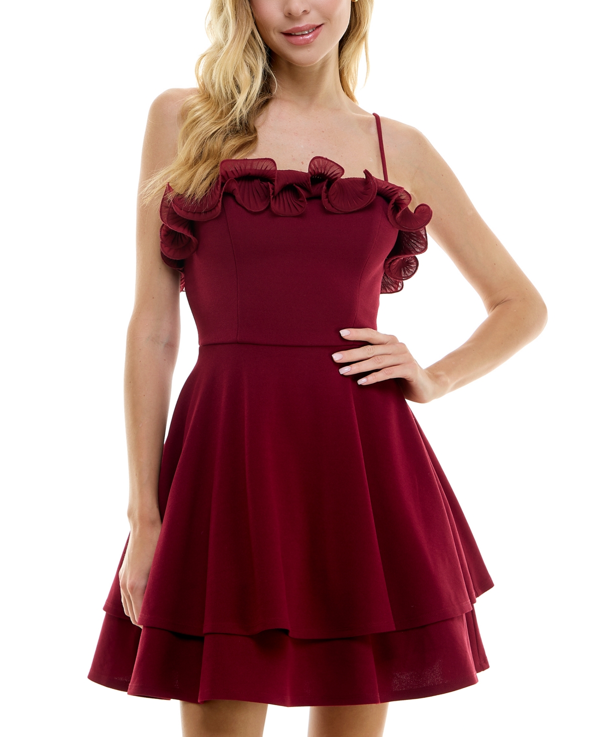 City Studios Juniors' Ruffle-Tiered Sequin-Lace Gown, Created for Macy's