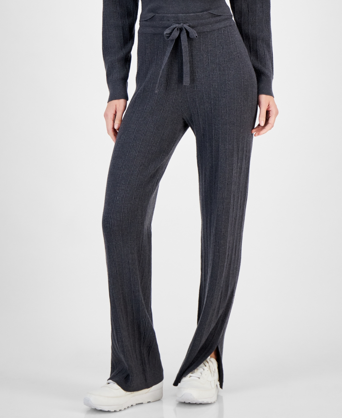 And Now This Women's High-rise Sweater Pants, Created For Macy's In Charcoal Heather
