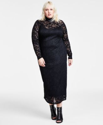 Bar III Plus Size Mock Neck Long Sleeve Lace Midi Dress Created for Macy s Macy s