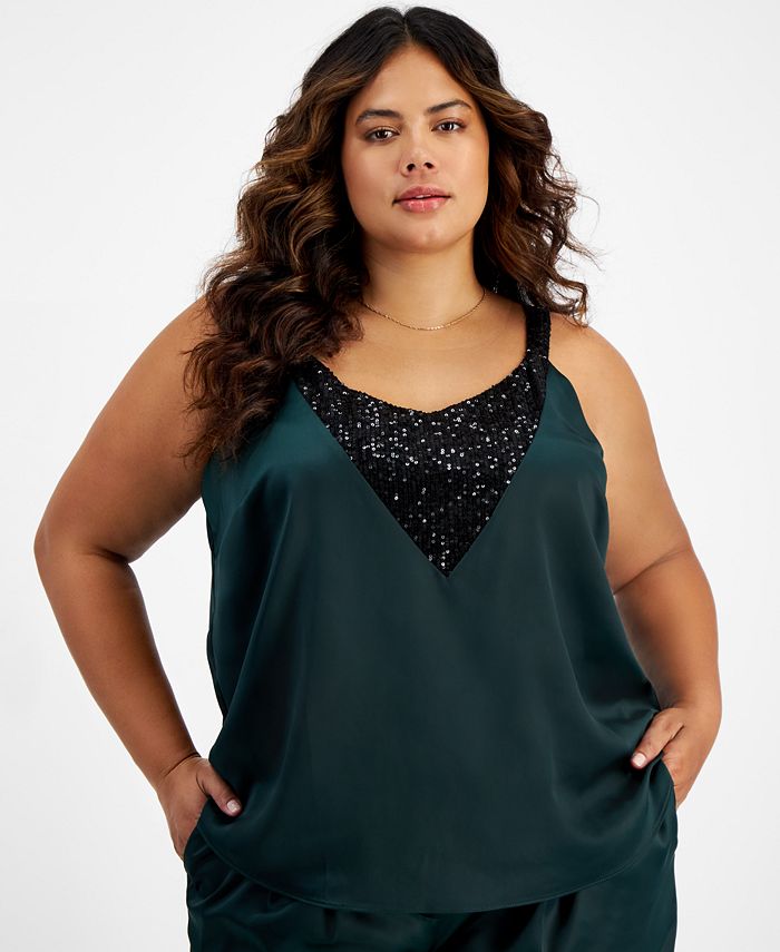 Bar III Plus Size Sequined-Trim Camisole, Created for Macy's - Macy's