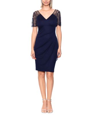 XSCAPE - Women's V-Neck Beaded-Flutter-Sleeve Dress