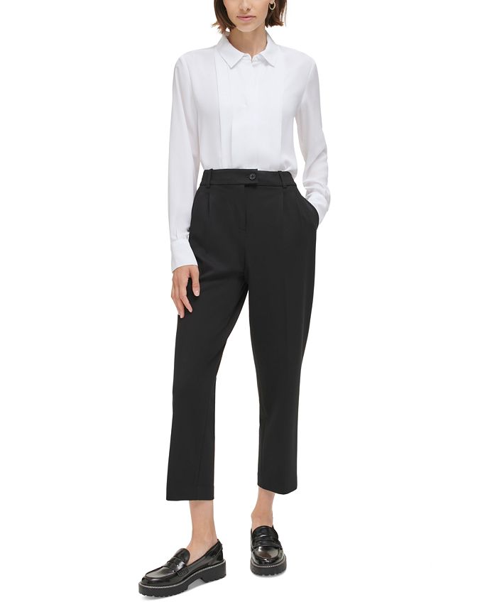 Calvin Klein Petite Pleat-Front Cropped Ankle Pants - Macy's