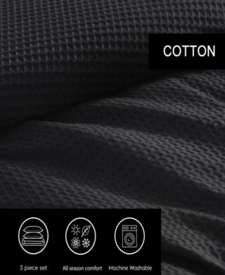 Waffle Pique Cotton 3 Piece Comforter Set, Queen