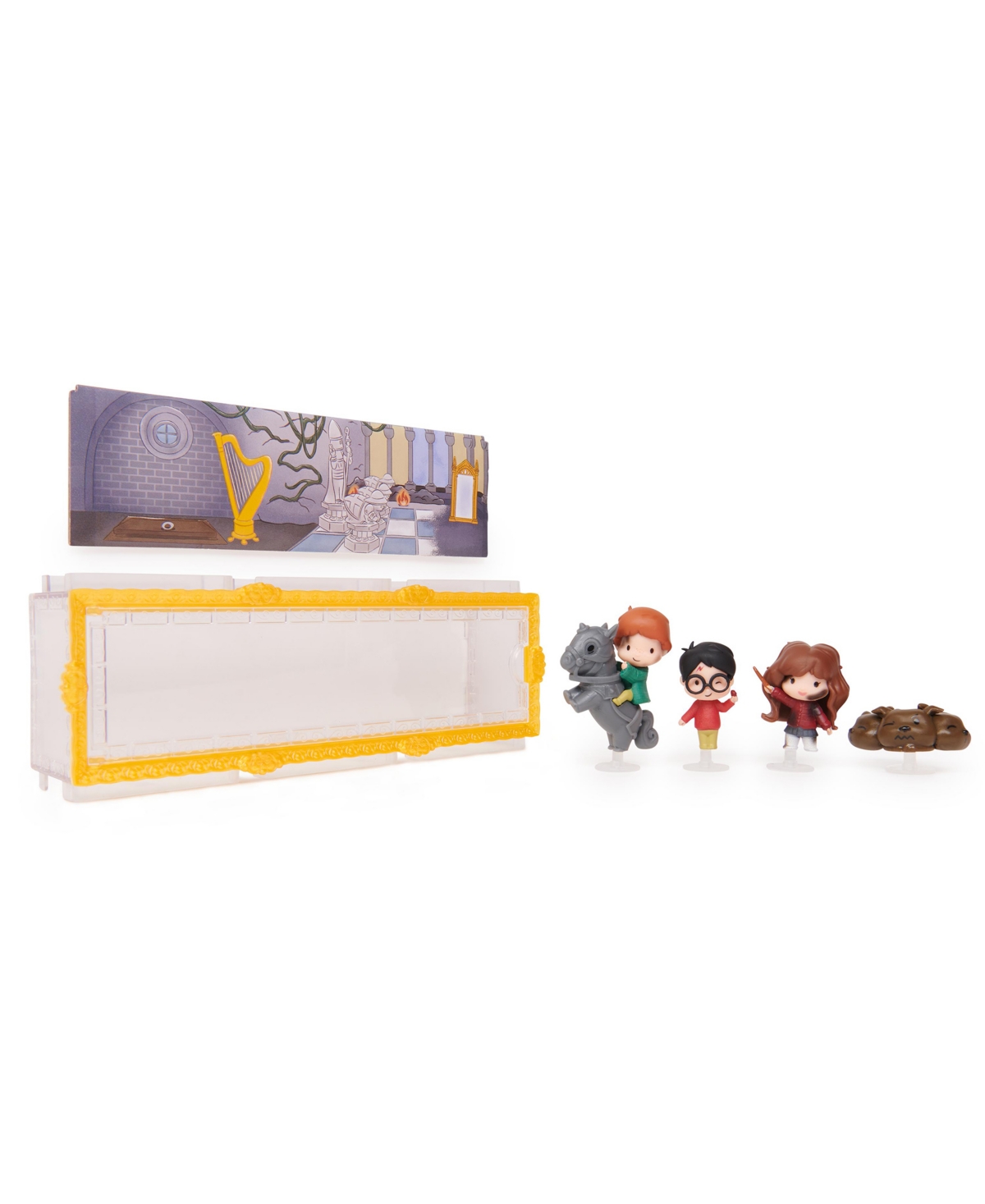 Wizarding World Harry Potter, Micro Magical Moments Scene Gift Set With Exclusive Harry, Hermione, Ron, Fluffy Figur In Multi-color