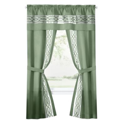 Pacifico 5 Piece Rod Pocket All In One Attached Semi Sheer Window Curtain Panels & Valance Set