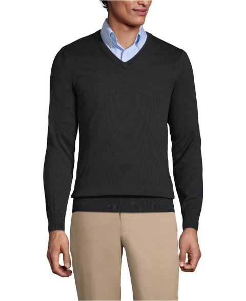 Мужские Lands' End Men's Cotton Modal Fine Gauge V-neck Sweater