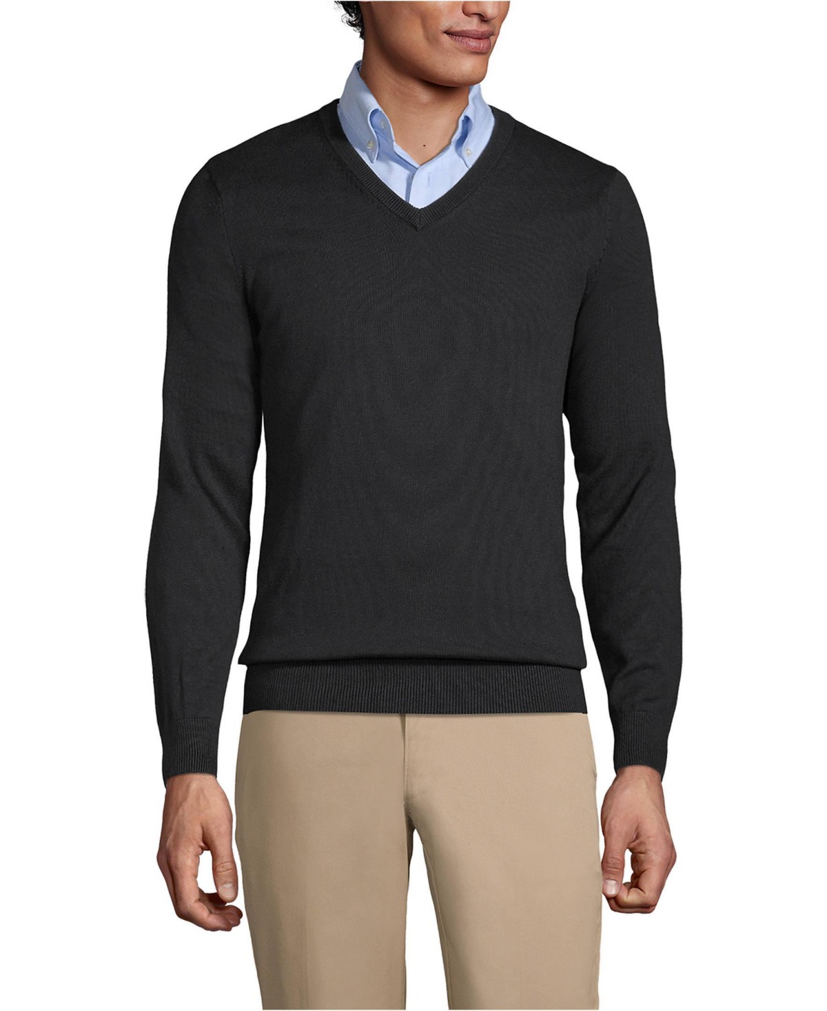 Мужские Lands' End Men's Cotton Modal Fine Gauge V-neck Sweater — фото 1