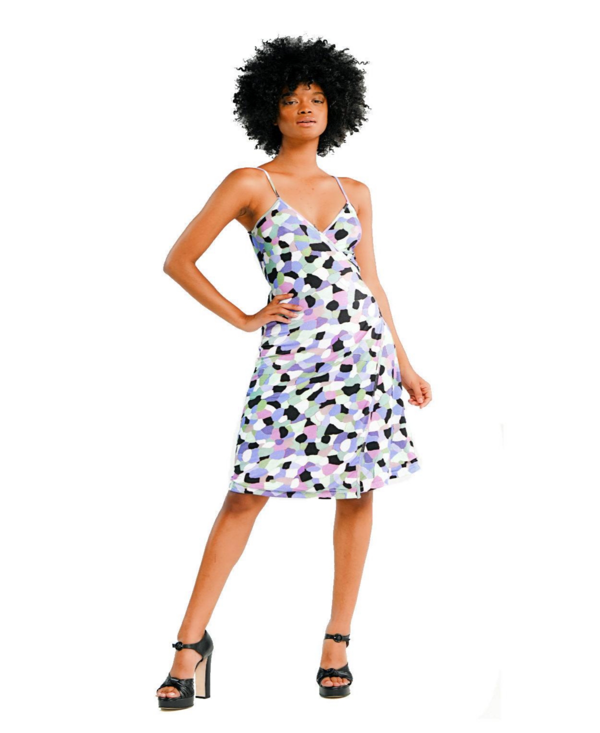 Women's Spaghetti Strap Wrap Dress - Fiji print