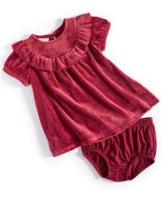 First Impressions - Baby Girls Velour Ruffled Dress
