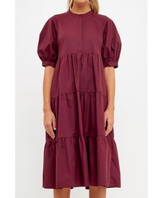 Women's Short Puff Sleeve Midi Dress