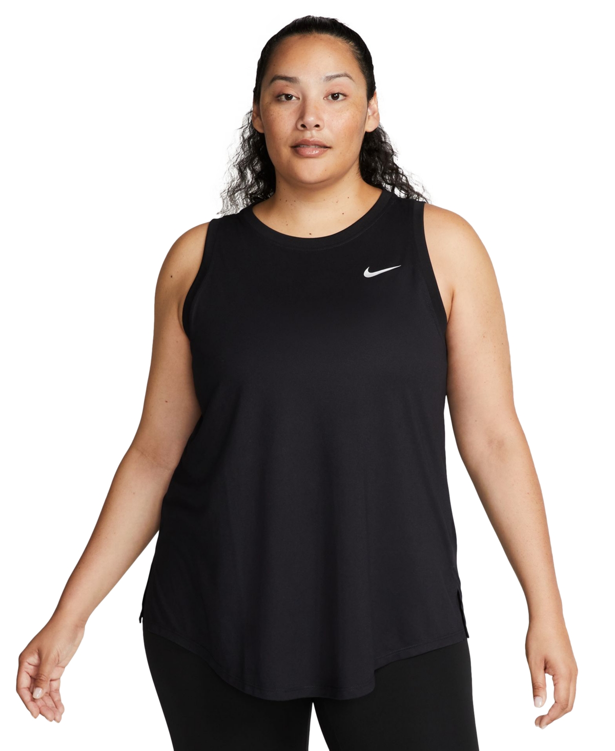 Shop Nike Dri-fit Plus Size Racerback Curved-hem Tank Top In Black