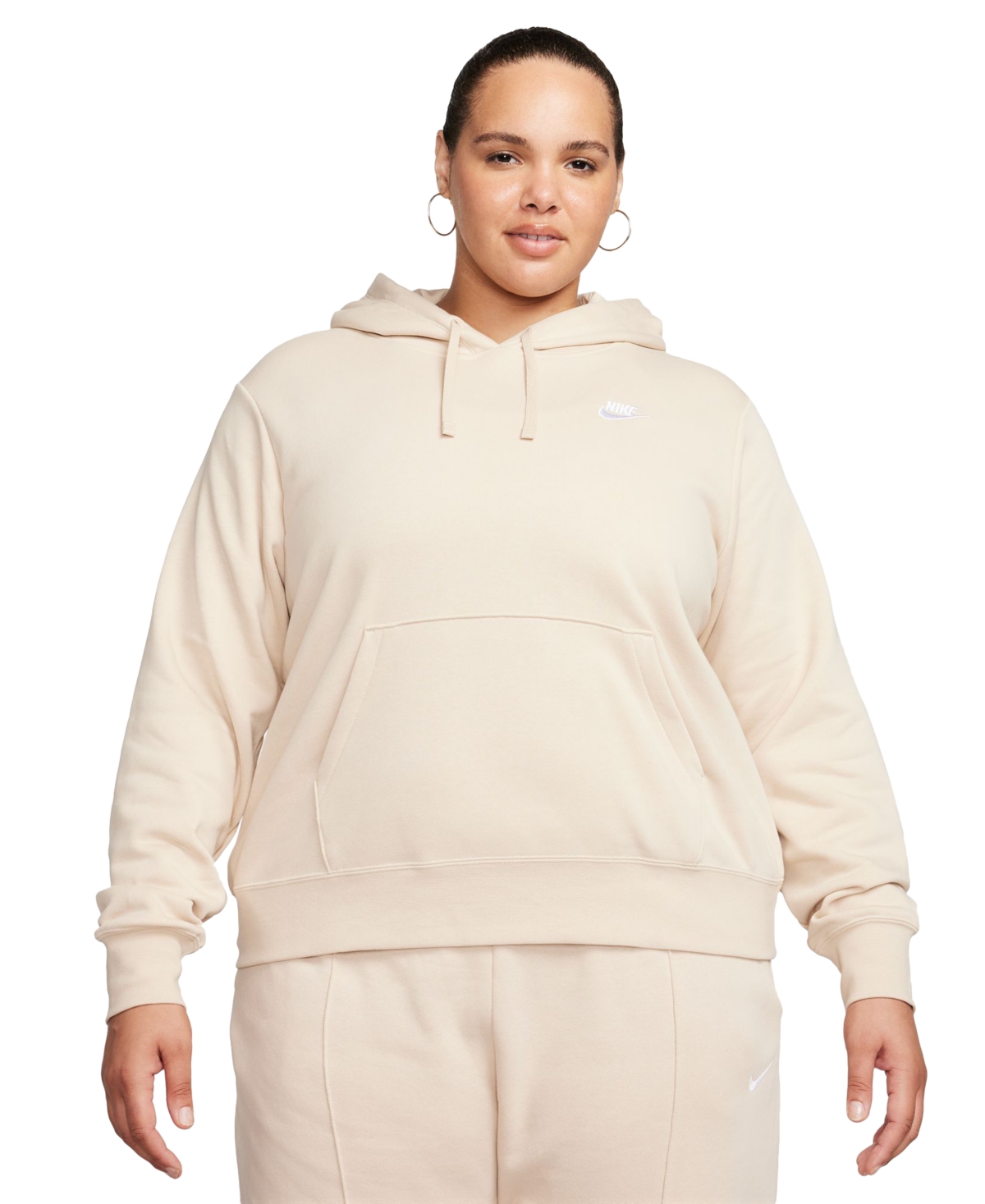 Shop Nike Plus Size Active Sportswear Club Hooded Fleece Sweatshirt In Sanddrift,white